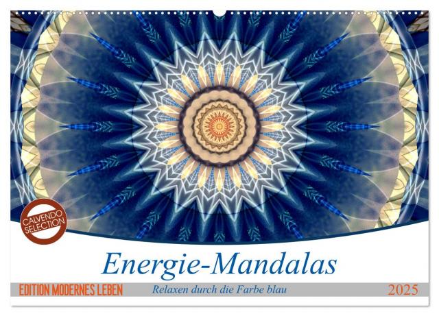 Energie-Mandalas in blau (Wandkalender 2025 DIN A2 quer), CALVENDO Monatskalender