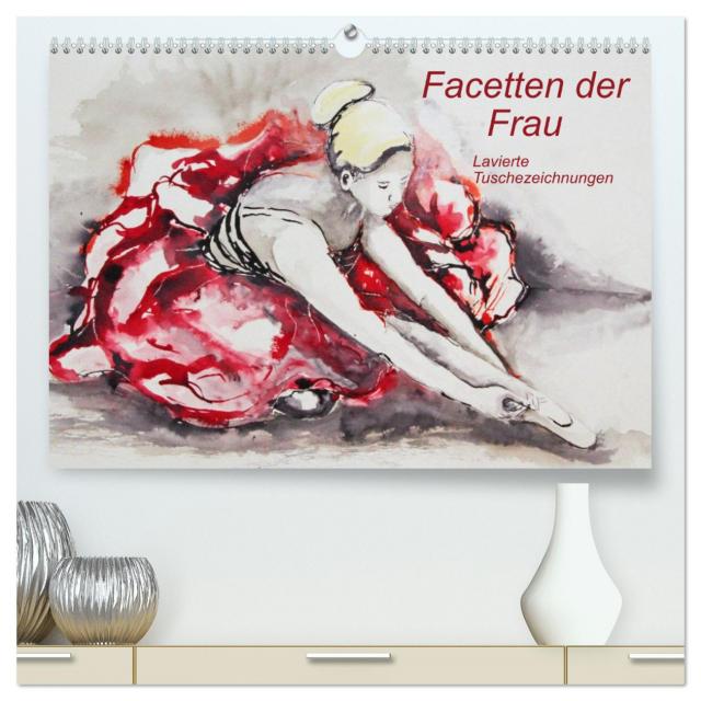 Facetten der Frau - Lavierte Tuschezeichnungen (hochwertiger Premium Wandkalender 2025 DIN A2 quer), Kunstdruck in Hochglanz
