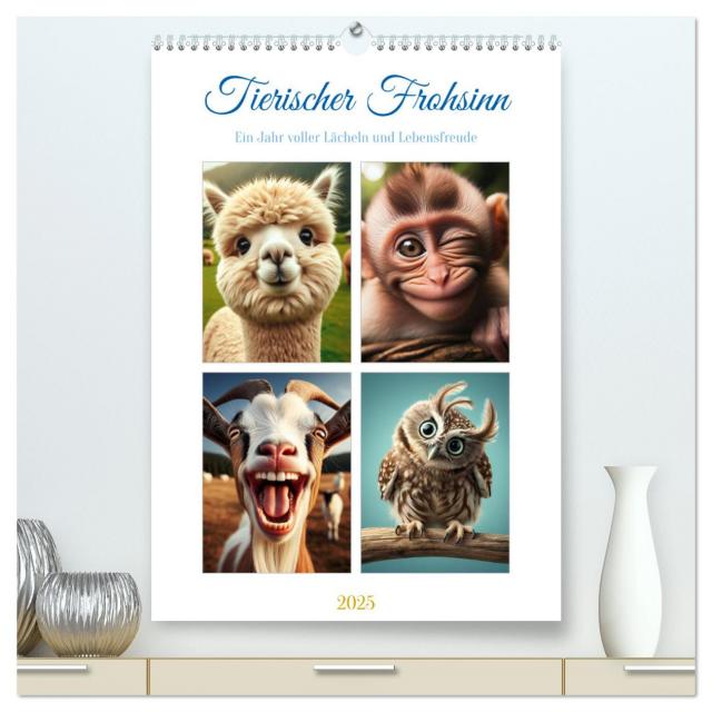 Tierischer Frohsinn - Ein Jahr voller Lächeln und Lebensfreude (hochwertiger Premium Wandkalender 2025 DIN A2 hoch), Kunstdruck in Hochglanz
