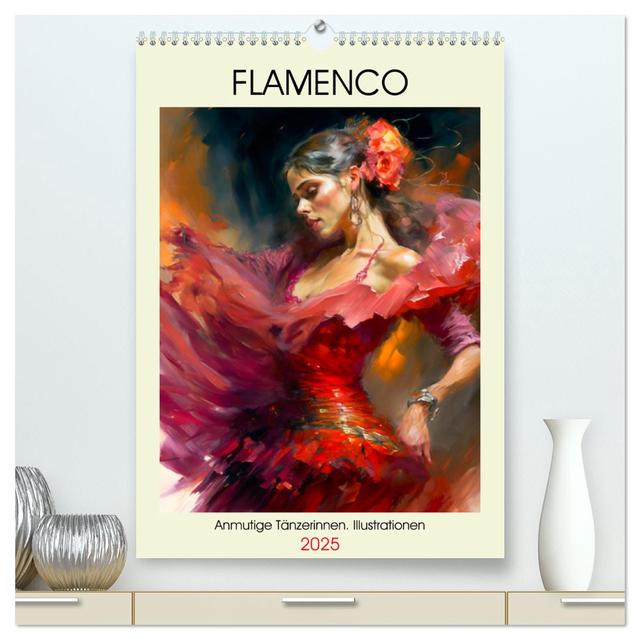Flamenco. Anmutige Tänzerinnen. Illustrationen (hochwertiger Premium Wandkalender 2025 DIN A2 hoch), Kunstdruck in Hochglanz