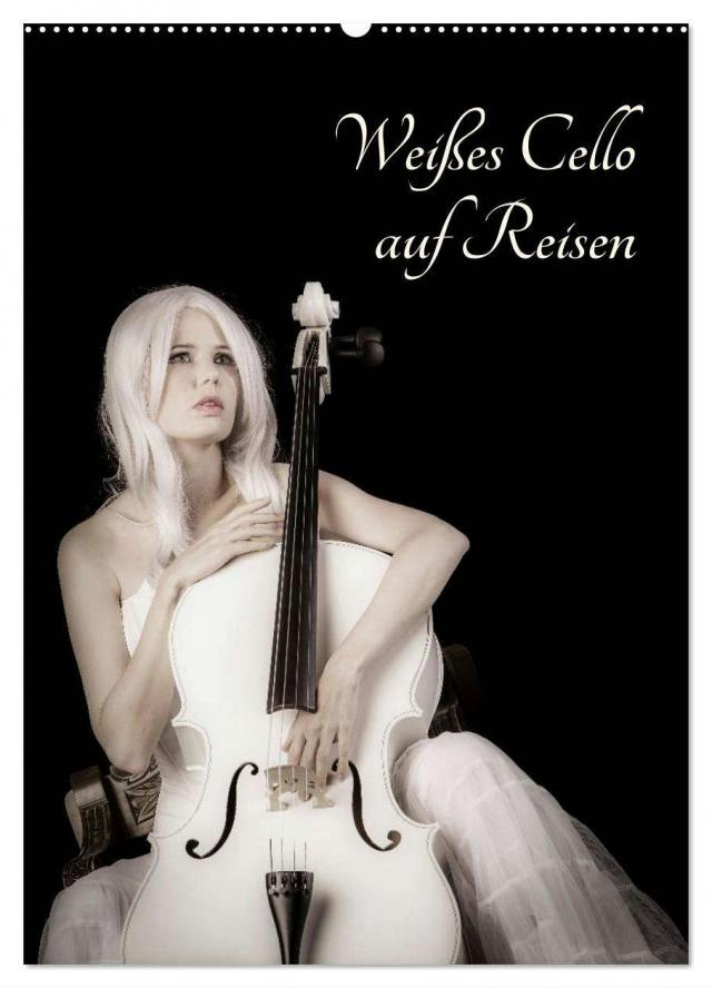 Weißes Cello auf Reisen (Wandkalender 2025 DIN A2 hoch), CALVENDO Monatskalender