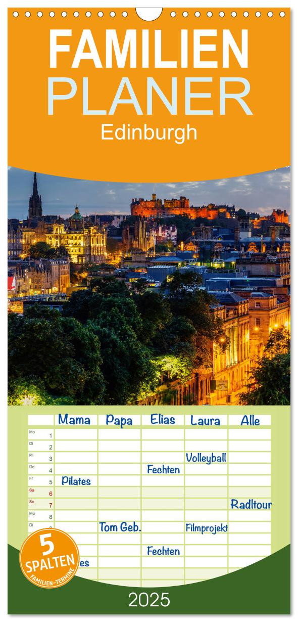 Familienplaner 2025 - Edinburgh - Impressionen aus der schottischen Hauptstadt mit 5 Spalten (Wandkalender, 21 x 45 cm) CALVENDO