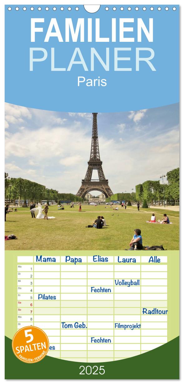 Familienplaner 2025 - Paris mit 5 Spalten (Wandkalender, 21 x 45 cm) CALVENDO