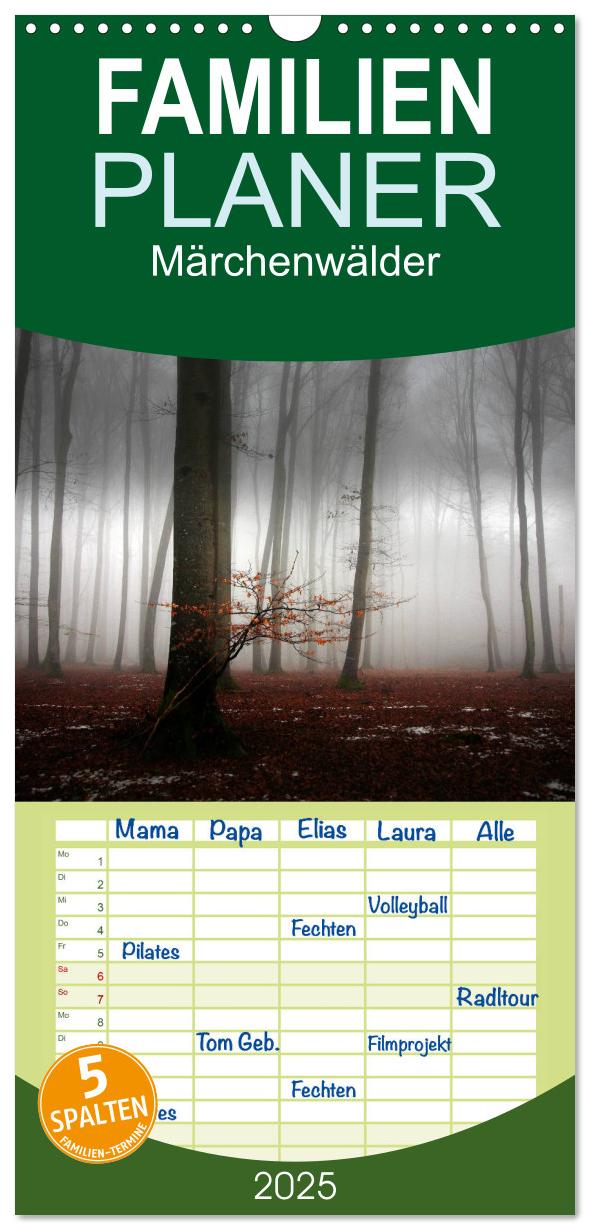 Familienplaner 2025 - Märchenwälder mit 5 Spalten (Wandkalender, 21 x 45 cm) CALVENDO