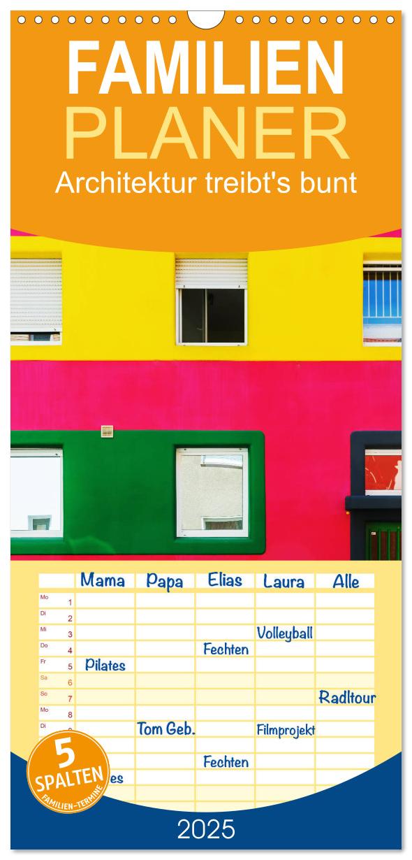 Familienplaner 2025 - Architektur treibt's bunt mit 5 Spalten (Wandkalender, 21 x 45 cm) CALVENDO