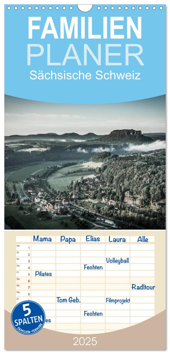 Familienplaner 2025 - Sächsische Schweiz mit 5 Spalten (Wandkalender, 21 x 45 cm) CALVENDO