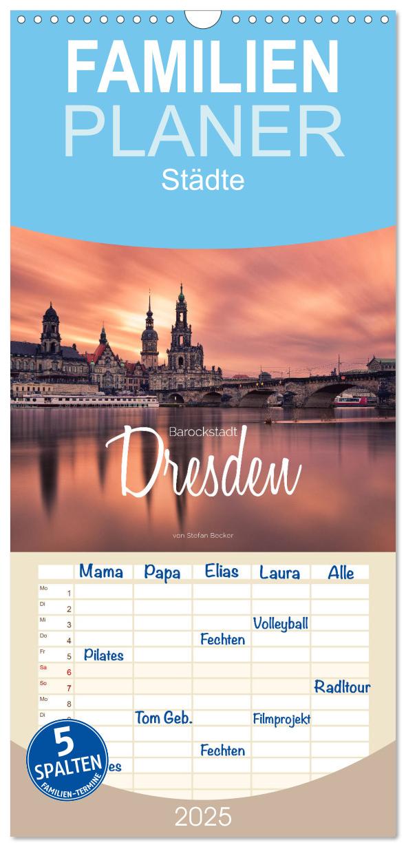 Familienplaner 2025 - Barockstadt Dresden mit 5 Spalten (Wandkalender, 21 x 45 cm) CALVENDO