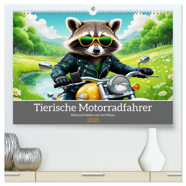 Tierische Motorradfahrer (hochwertiger Premium Wandkalender 2025 DIN A2 quer), Kunstdruck in Hochglanz