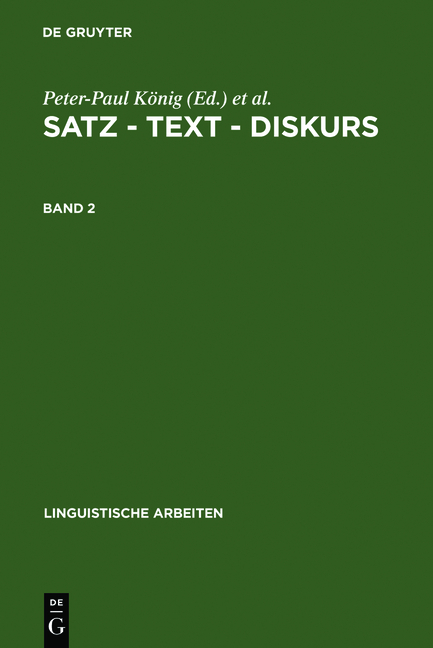 Satz – Text – Diskurs / Satz – Text – Diskurs. Band 2
