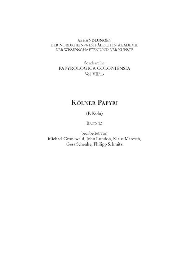 Kölner Papyri (P. Köln) Band 13
