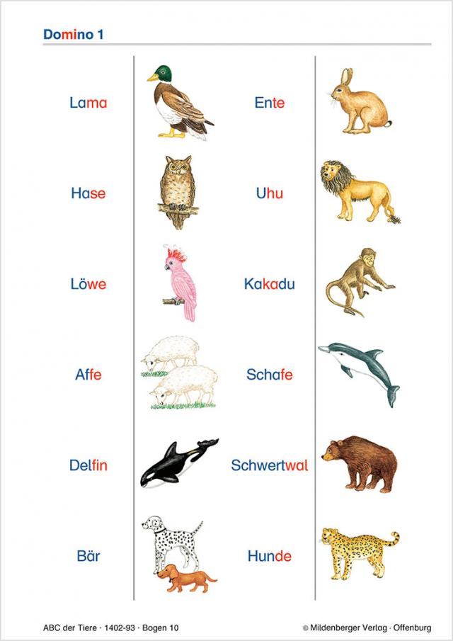 ABC der Tiere / ABC der Tiere – Silbenkärtchen, Leseteppiche, Domino
