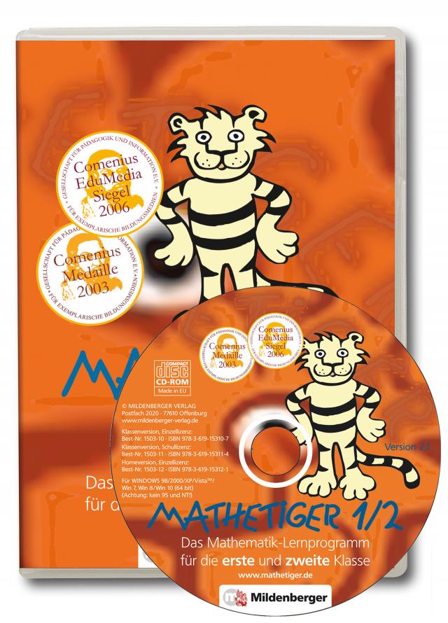 Mathetiger 1/2. Lernprogramm für 1. und 2. Klasse / Mathetiger 1/2, Klassenversion, Schullizenz, CD-ROM