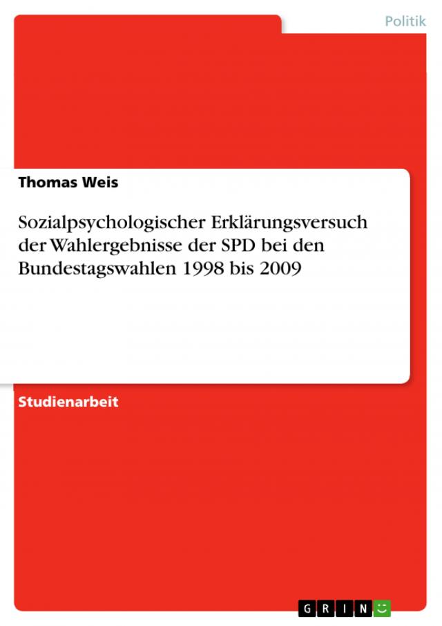 Sozialpsychologischer Erklärungsversuch der Wahlergebnisse der SPD bei den Bundestagswahlen 1998 bis 2009