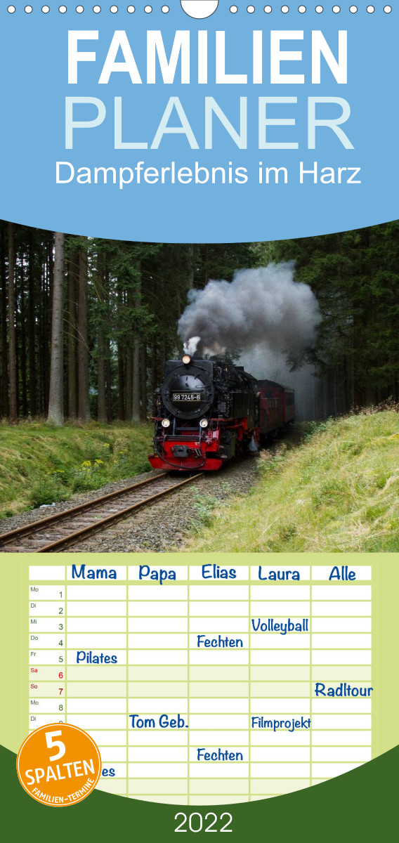 Dampferlebnis im Harz - Familienplaner hoch (Wandkalender 2022 , 21 cm x 45 cm, hoch)