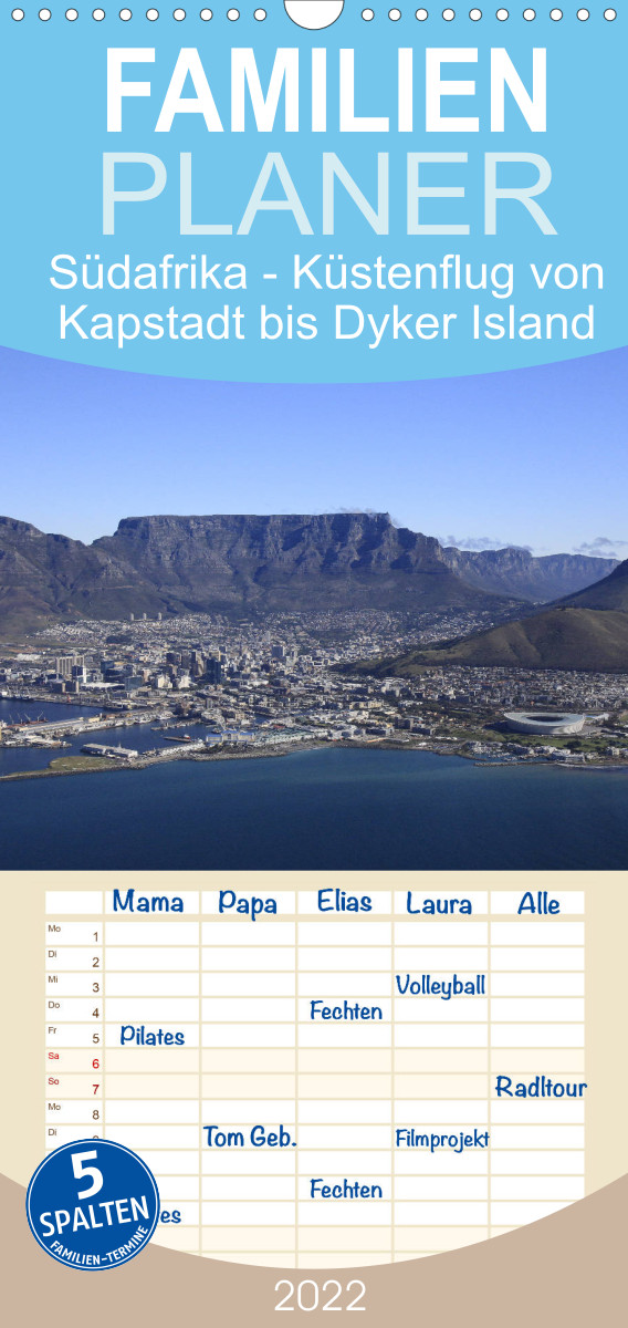 Familienplaner Südafrika - Küstenflug von Kapstadt bis Dyker Island (Wandkalender 2022 , 21 cm x 45 cm, hoch)