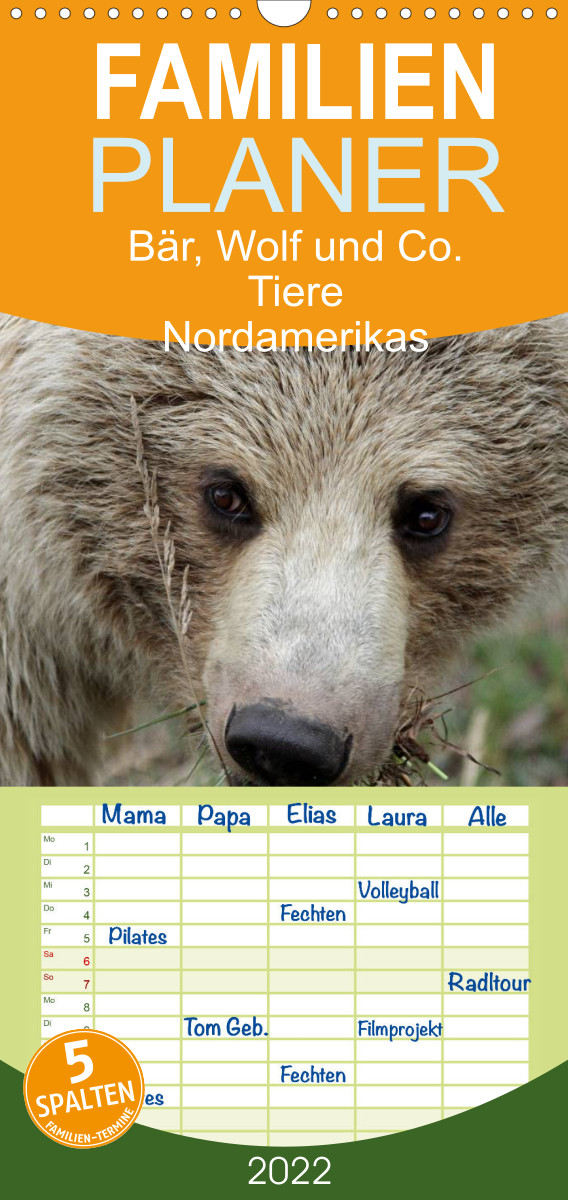 Familienplaner Bär, Wolf und Co - Tiere Nordamerikas (Wandkalender 2022 , 21 cm x 45 cm, hoch)