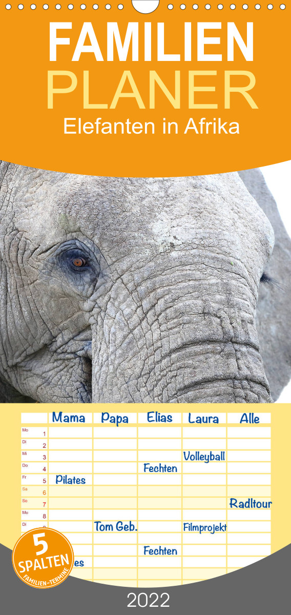 Elefanten in Afrika - Familienplaner hoch (Wandkalender 2022 , 21 cm x 45 cm, hoch)