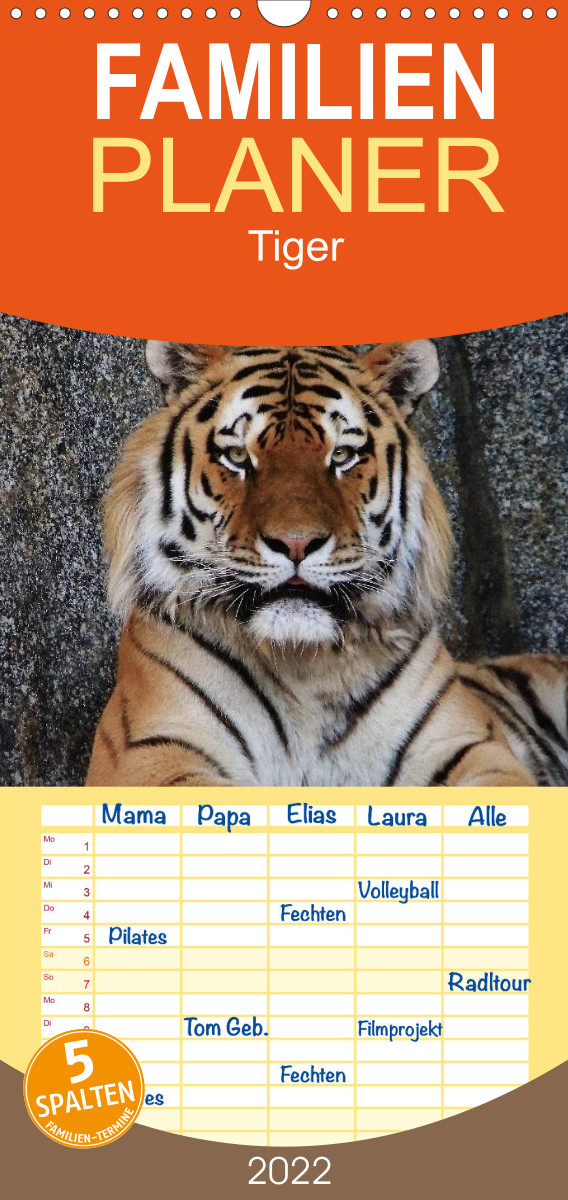 Tiger - Familienplaner hoch (Wandkalender 2022 , 21 cm x 45 cm, hoch)
