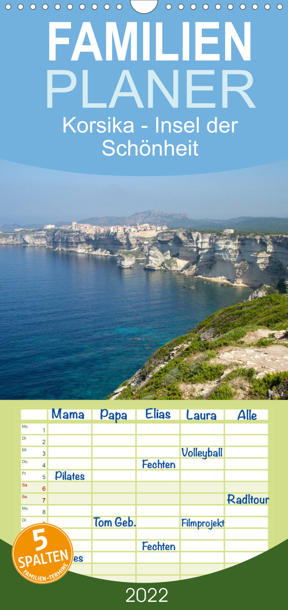 Familienplaner Korsika - Insel der Schönheit (Wandkalender 2022 , 21 cm x 45 cm, hoch)