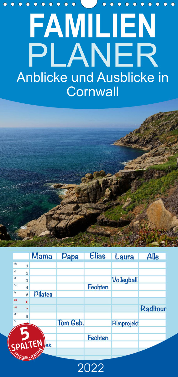 Anblicke und Ausblicke in Cornwall - Familienplaner hoch (Wandkalender 2022 , 21 cm x 45 cm, hoch)