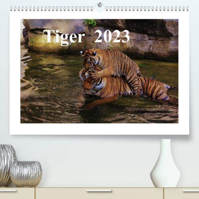 Tiger 2023 (Premium, hochwertiger DIN A2 Wandkalender 2023, Kunstdruck in Hochglanz)