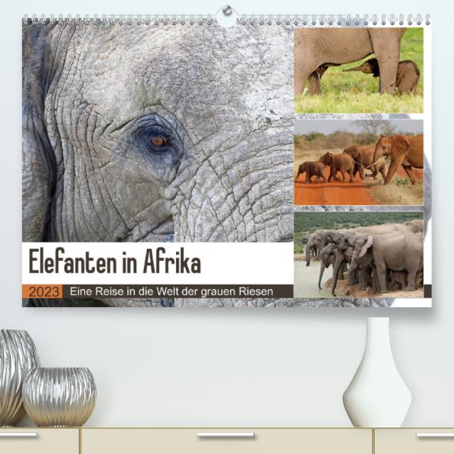 Elefanten in Afrika (Premium, hochwertiger DIN A2 Wandkalender 2023, Kunstdruck in Hochglanz)