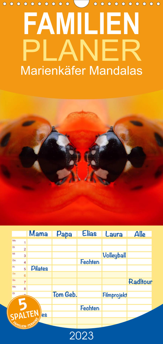 Familienplaner Marienkäfer Mandalas (Wandkalender 2023 , 21 cm x 45 cm, hoch)