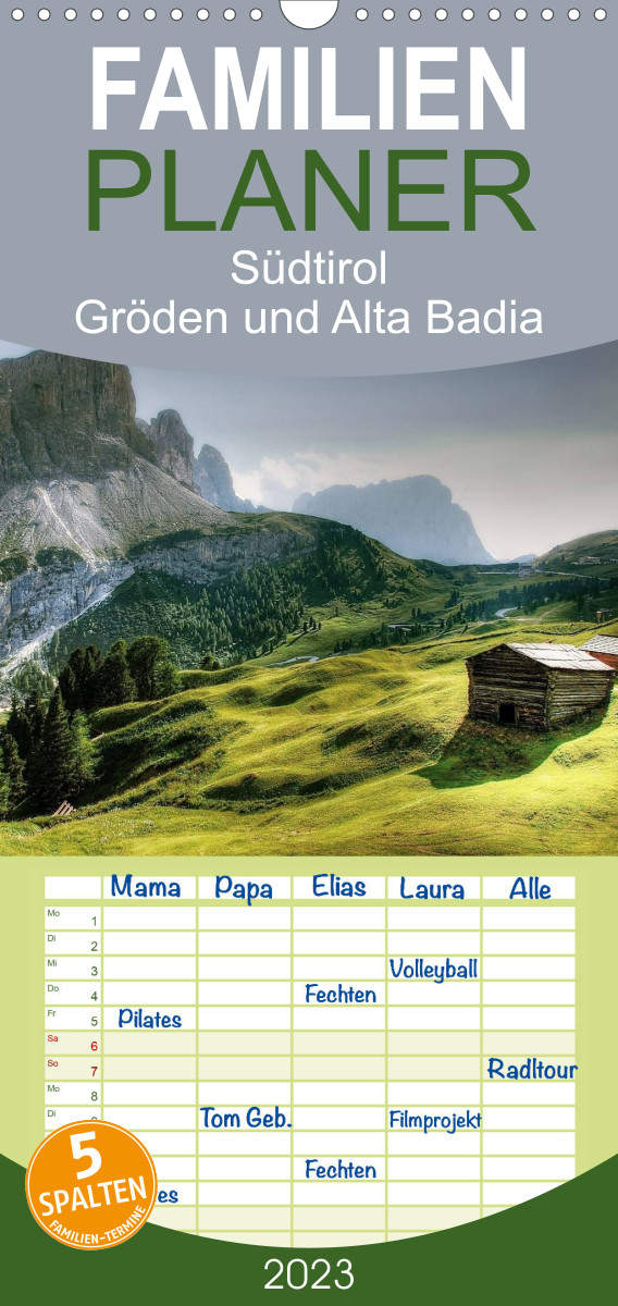 Familienplaner Südtirol - Gröden und Alta Badia (Wandkalender 2023 , 21 cm x 45 cm, hoch)