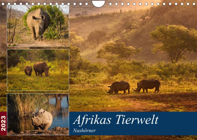 Afrikas Tierwelt: Nashörner (Wandkalender 2023 DIN A4 quer)