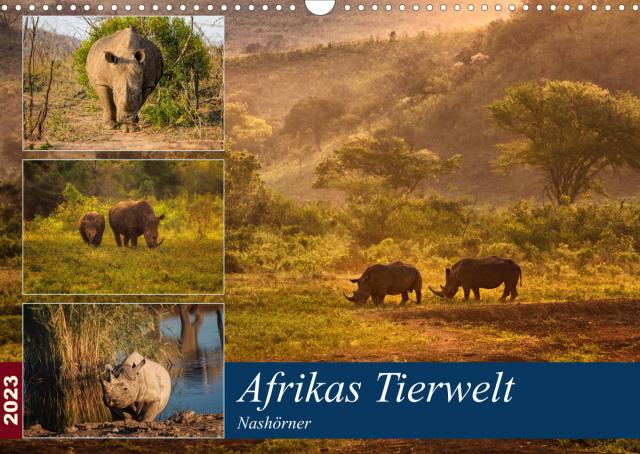 Afrikas Tierwelt: Nashörner (Wandkalender 2023 DIN A3 quer)