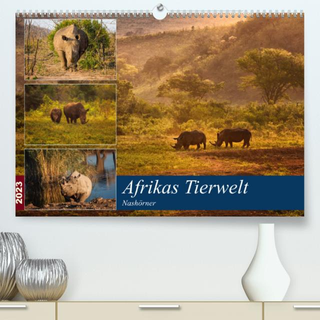 Afrikas Tierwelt: Nashörner (Premium, hochwertiger DIN A2 Wandkalender 2023, Kunstdruck in Hochglanz)