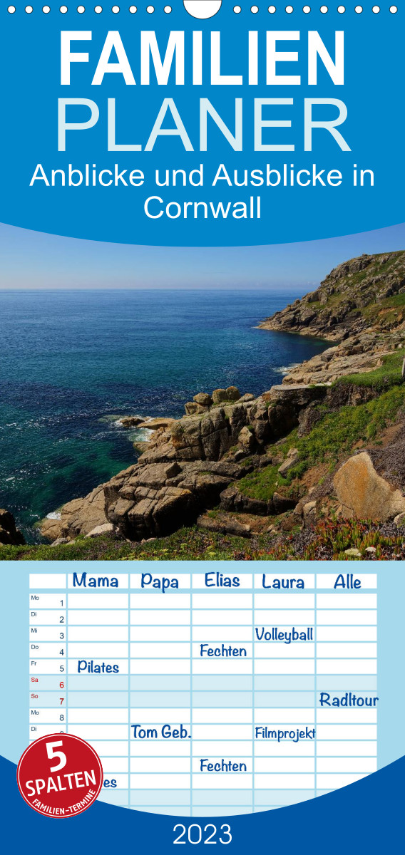 Familienplaner Anblicke und Ausblicke in Cornwall (Wandkalender 2023 , 21 cm x 45 cm, hoch)