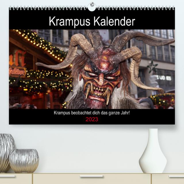 Krampus Kalender 2023 (Premium, hochwertiger DIN A2 Wandkalender 2023, Kunstdruck in Hochglanz)
