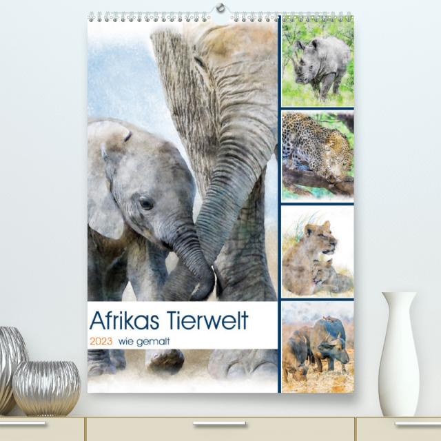 Afrikas Tierwelt - wie gemalt (Premium, hochwertiger DIN A2 Wandkalender 2023, Kunstdruck in Hochglanz)