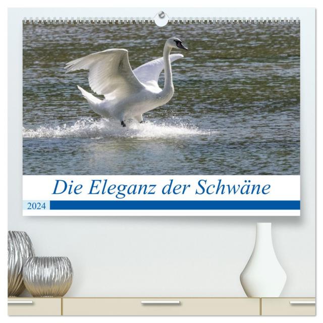 Die Eleganz der Schwäne (hochwertiger Premium Wandkalender 2024 DIN A2 quer), Kunstdruck in Hochglanz