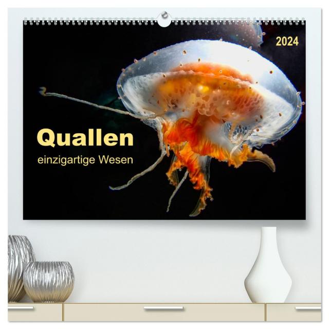 Quallen - einzigartige Wesen (hochwertiger Premium Wandkalender 2024 DIN A2 quer), Kunstdruck in Hochglanz