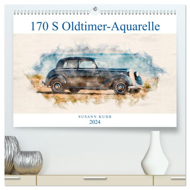 170 S Oldtimer-Aquarelle (hochwertiger Premium Wandkalender 2024 DIN A2 quer), Kunstdruck in Hochglanz