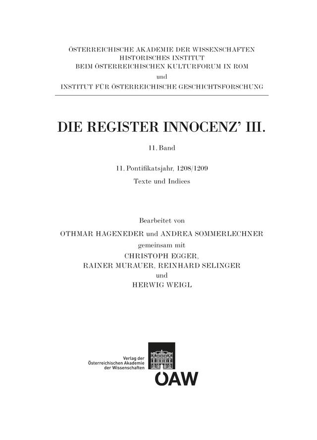 Die Register Innocenz`III. 11. Band