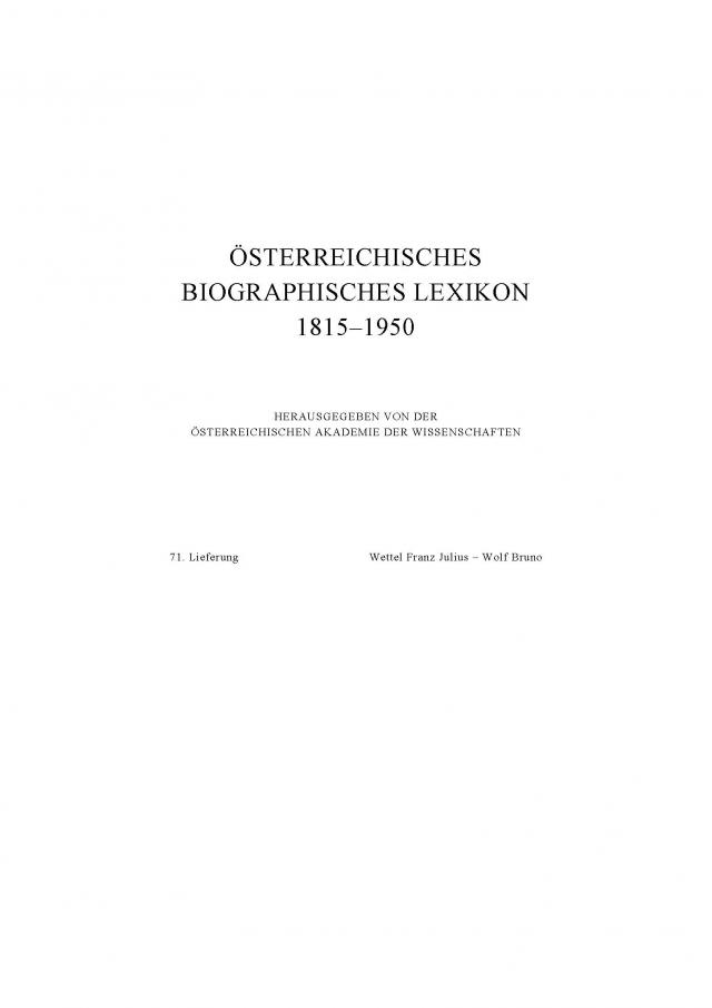 Österreichisches Biographisches Lexikon 1815-1950 / Österreichisches Biographisches Lexikon 1815-1950, 71. Lieferung
