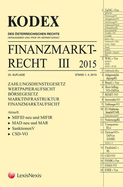 Kodex Finanzmarktrecht. Bd.III/2015 (f. Österreich)