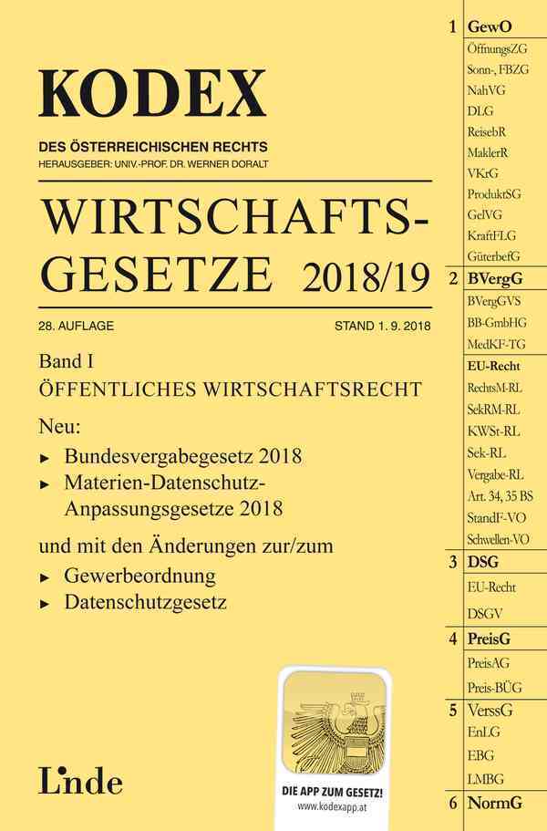KODEX Wirtschaftsgesetze 2018/19 (f. Österreich). Bd.1