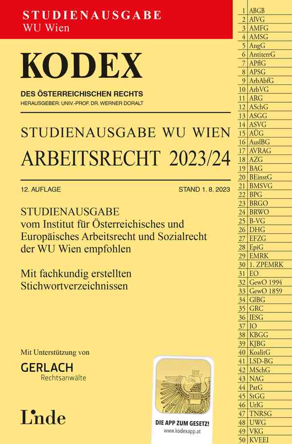 Kodex Arbeitsrecht Studienausgabe für die WU. 12. Aufl. 2023/24