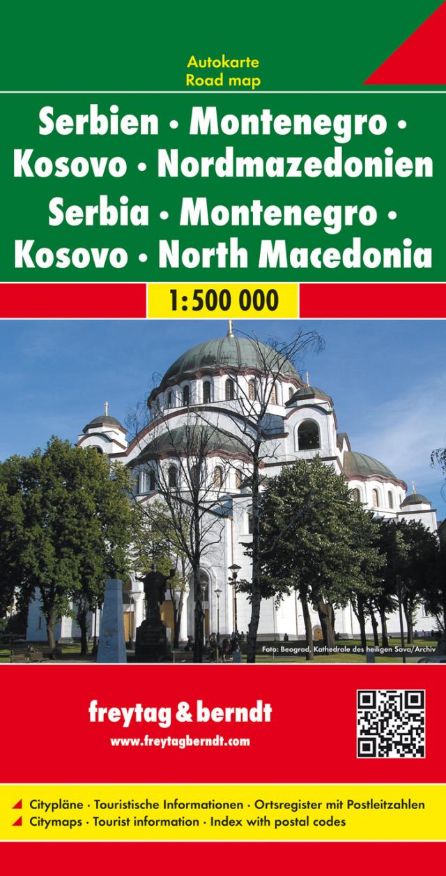 Serbien - Montenegro - Kosovo - Nordmazedonien, Autokarte 1:500.000
