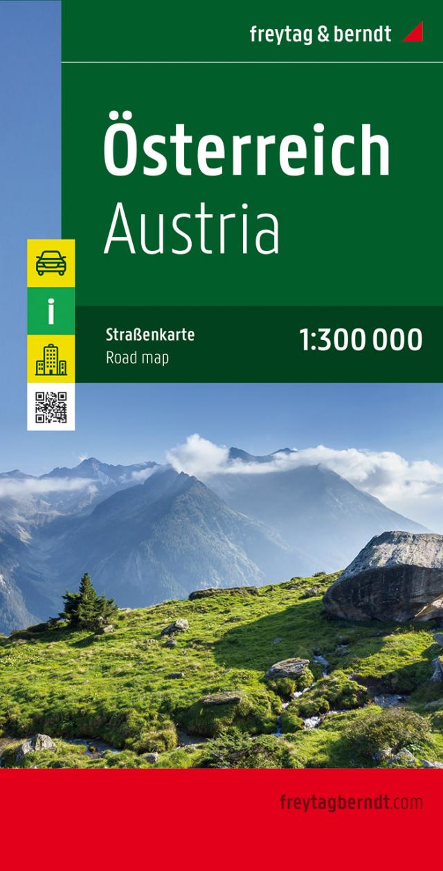 Freytag & Berndt Autokarte Österreich; Austria Auto + Freizeitkarte. Mit QR-Code. Landeshauptstädte, Entfernung in km, Ortsregister mit Postleitzahlen. 1 : 300.000. KTE.