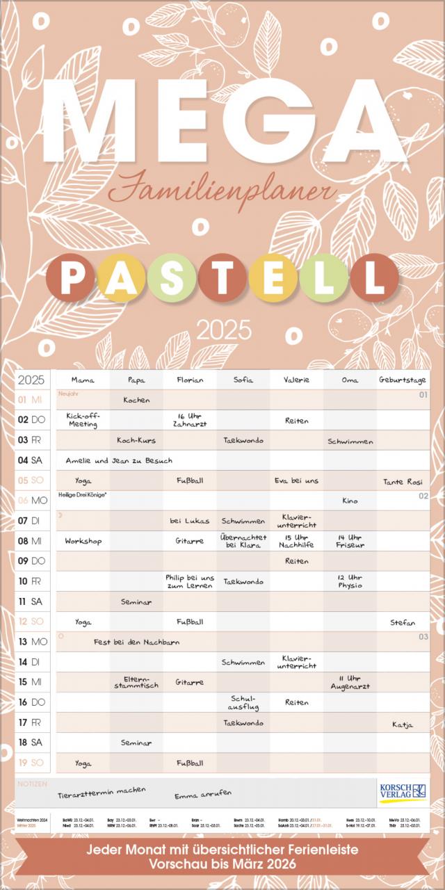 Mega Familienplaner Pastell 2025