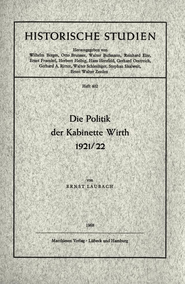 Die Politik der Kabinette Wirth 1921/22