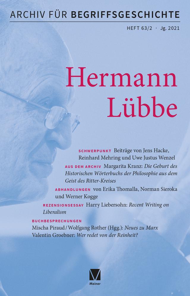 Archiv für Begriffsgeschichte. Band 63,2 Schwerpunkt: Hermann Lübbe