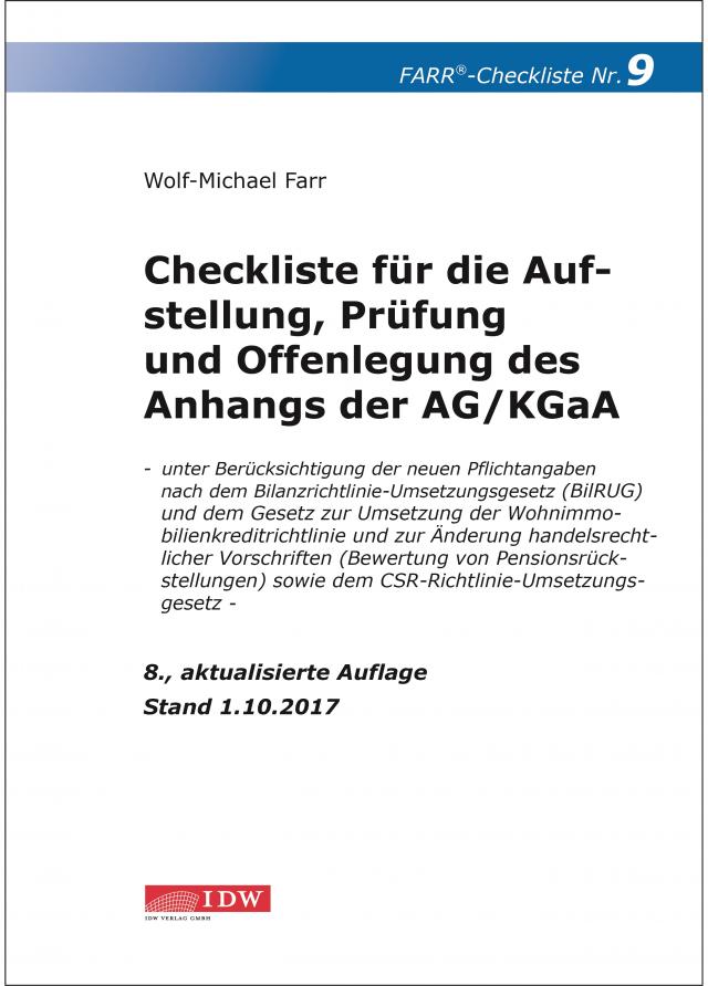 Farr, Checkliste 9 (Anhangs der AG/KGaA), 8.A.