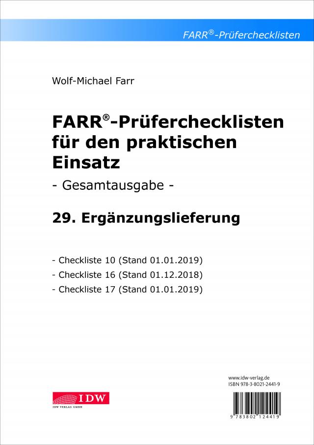 Farr, Prüfercheckl. 29. Erg.Lief. z. Grundwerk