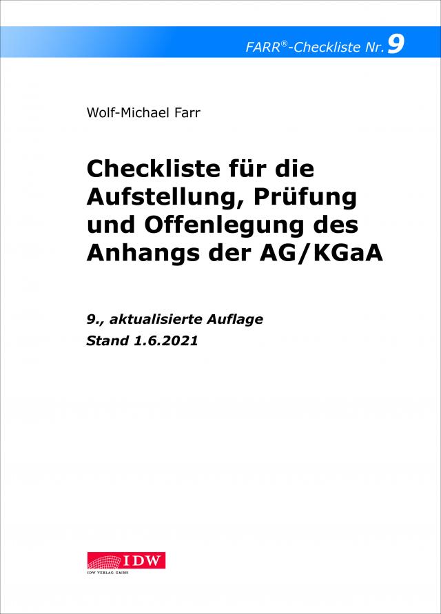 Farr, Checkliste 9 (Anhangs der AG/KGaA), 9.A.